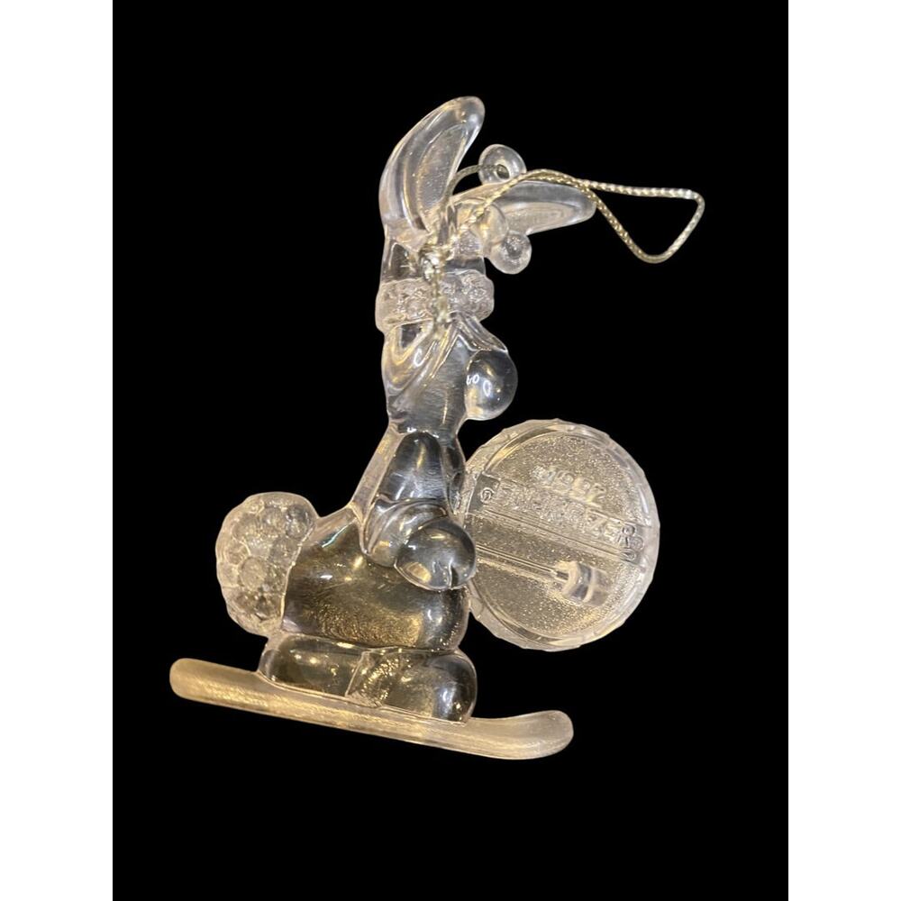 1992 Clear Acrylic Energizer Bunny Ornament 3" Christmas Ski